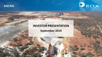 INVESTOR PRESENTATION  September 2019  1  Disclaimers  Forward-Looking Statements  Competent Person