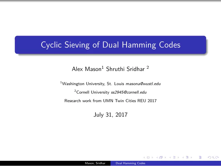 cyclic sieving of dual hamming codes
