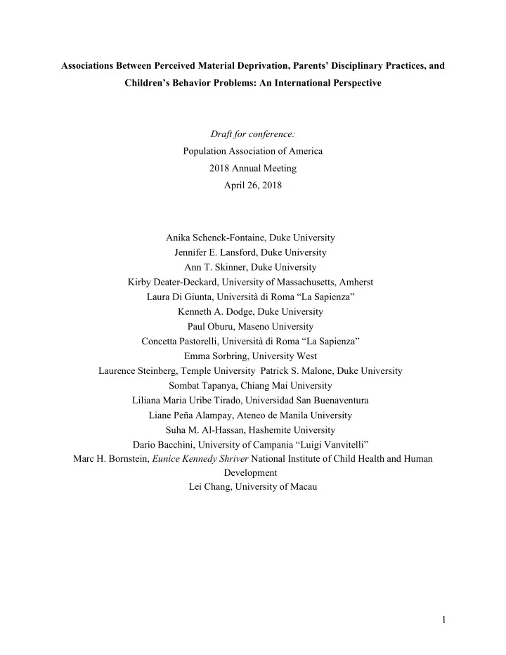 associations between perceived material deprivation