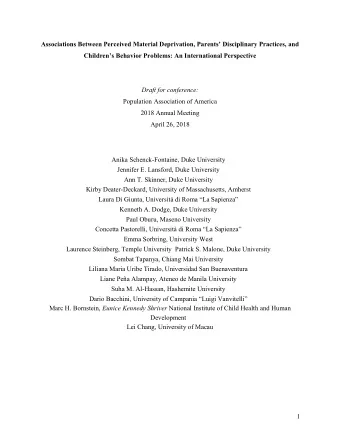 Associations Between Perceived Material Deprivation, Parents Disciplinary Practices, and