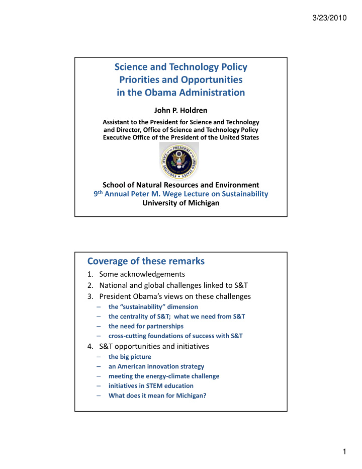 science and technology policy priorities and