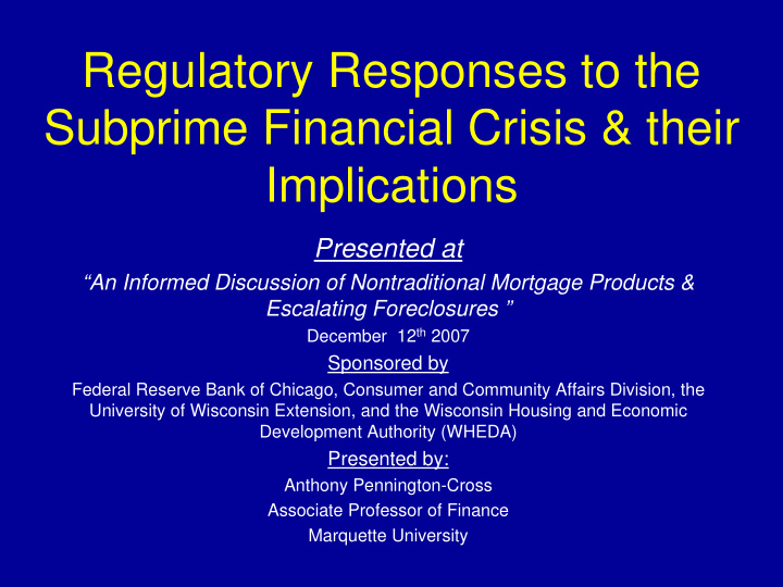 regulatory responses to the subprime financial crisis