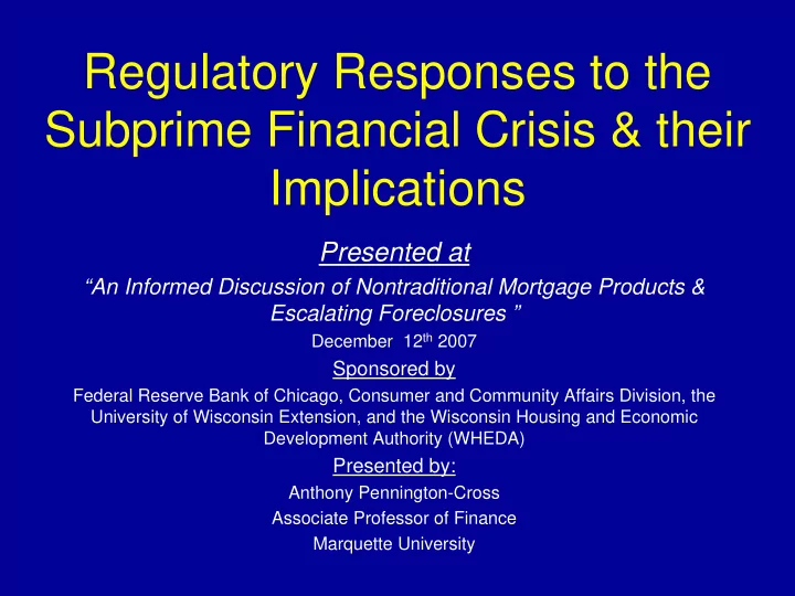 regulatory responses to the subprime financial crisis