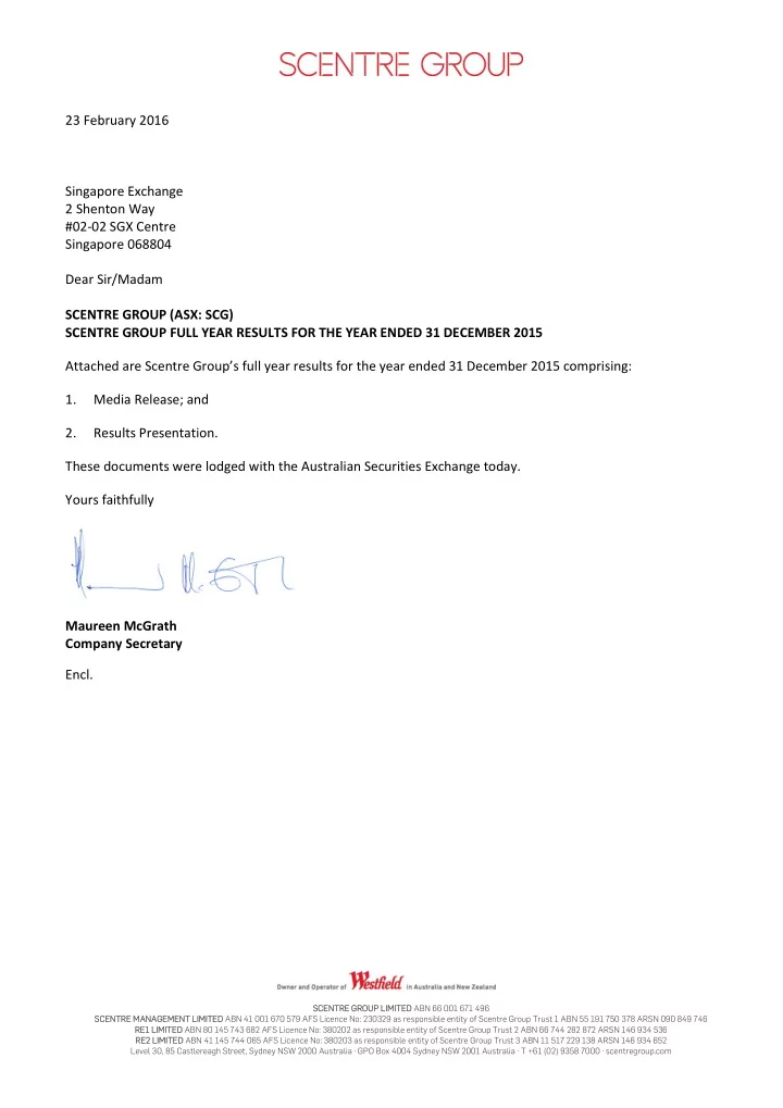 23 february 2016 singapore exchange 2 shenton way 02 02