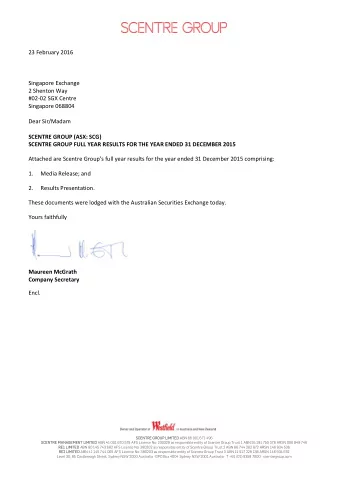 23 February 2016  Singapore Exchange  2 Shenton Way  #02-02 SGX Centre  Singapore 068804  Dear