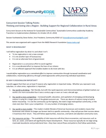 Concurrent Session Talking Points:  Thinking and Acting Like a Region:  Building Support for