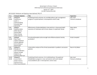 D EPARTMENT OF P HYSICAL T HERAPY PHTH 552 P OSTER P RESENTATION R ESEARCH S YMPOSIUM TH , 2015 A