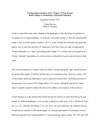 Foreign Representative Alert: Chapter 15 Gap Period  Relief Subject to Preliminary Injunction