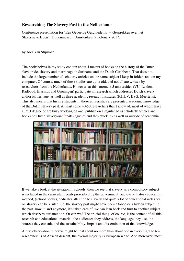 researching the slavery past in the netherlands