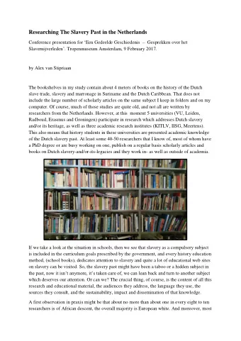 Researching The Slavery Past in the Netherlands Conference presentation for  Een Gedeelde