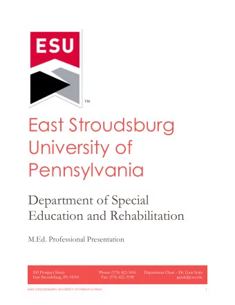 East Stroudsburg  University of  Pennsylvania  Department of Special  Education and Rehabilitation