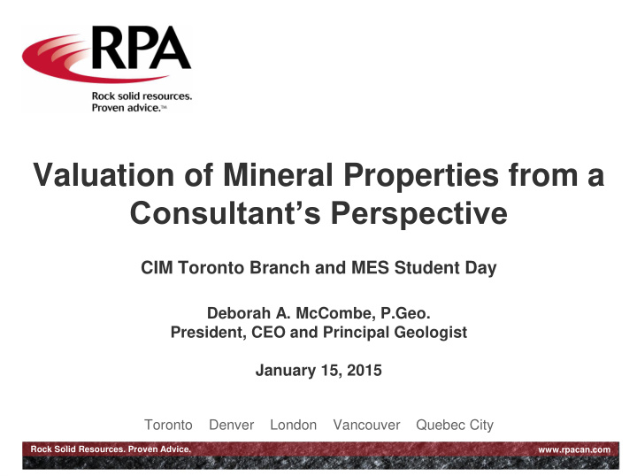 valuation of mineral properties from a
