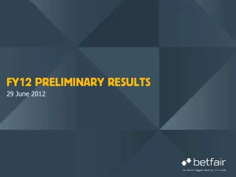 FY12 PRELIMINARY RESULTS  29 June 2012  DISCLAIMER  This presentation and its contents may not be
