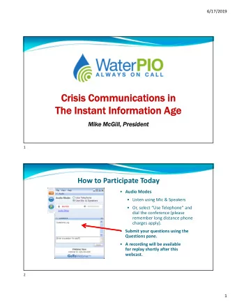 Crisis Communications in  Crisis Communications in  The Instant Inf  The Instant Information A
