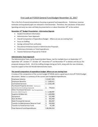 First Look at FY2019 General Fund Budget  November 15, 2017 This is the first of several