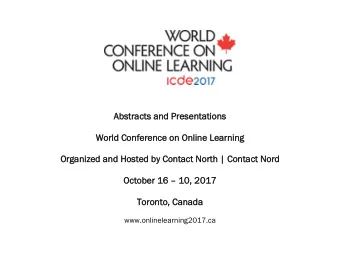 Abs  bstra  racts  cts a  and P  Pre  resenta  tati  tions  World C  Conf  nferenc  nce o  on O  n