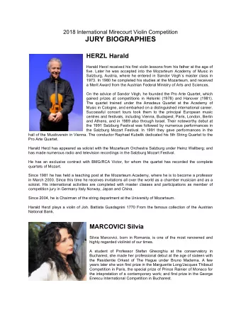 JURY BIOGRAPHIES  HERZL Harald  Harald Herzl received his first violin lessons from his father at