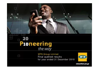 Final audited results  f  for year ended 31 December 2010  d d 31 D  b  2010  Agenda  S  Strategic