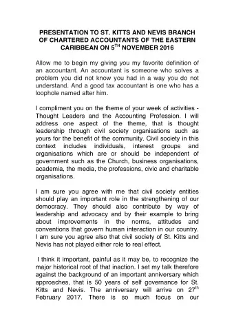 PRESENTATION TO ST. KITTS AND NEVIS BRANCH  OF CHARTERED ACCOUNTANTS OF THE EASTERN CARIBBEAN ON 5