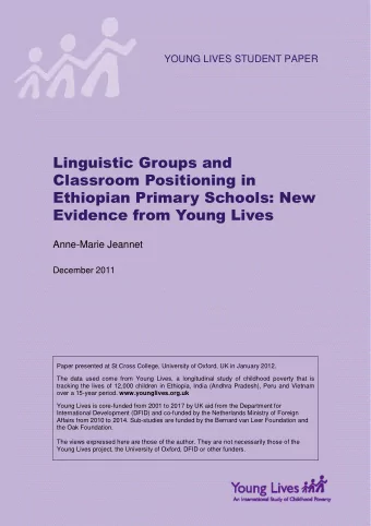 Linguistic Groups and  Classroom Positioning in  Ethiopian Primary Schools: New  Evidence from
