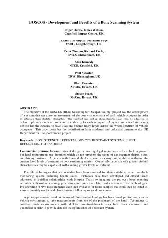 BOSCOS - Development and Benefits of a Bone Scanning System  Roger Hardy, James Watson,  Cranfield