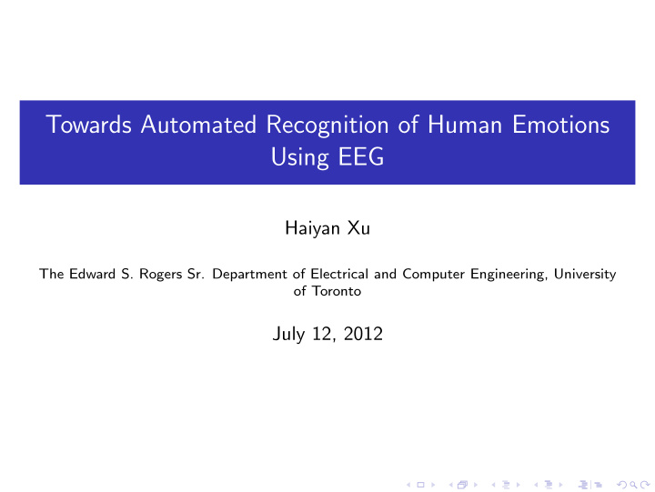 towards automated recognition of human emotions using eeg