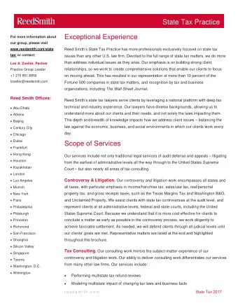 ReedSm  R mith  State  e Tax Pr  ractice  S  tate Ta  ax Team m  Lee A. Zoeller  Brent K. Be