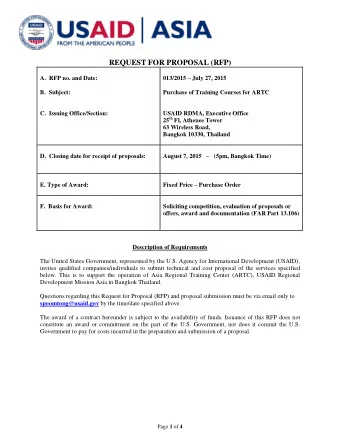 REQUEST FOR PROPOSAL (RFP) 013/2015  July 27, 2015  A.  RFP no. and Date:  B.  Subject: