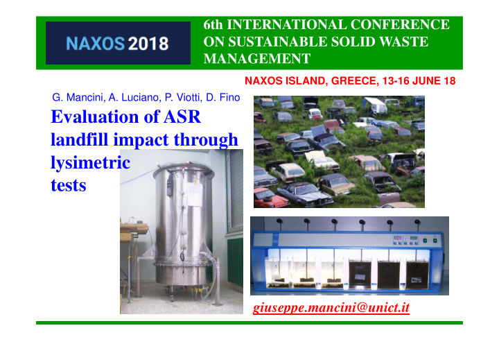 evaluation of asr landfill impact through lysimetric tests