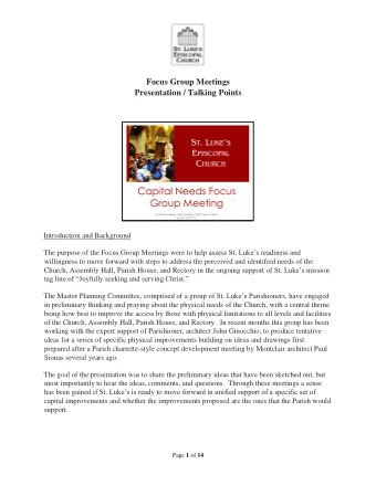 Focus Group Meetings Presentation / Talking Points  Introduction and Background The purpose of the