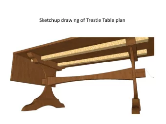Sketchup drawing of Trestle Table plan  Bottom: Legs and stretcher waiting for the table top to be