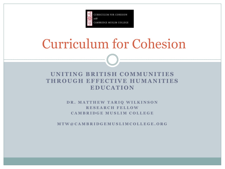 curriculum for cohesion