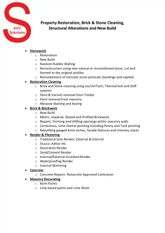 Property Restoration, Brick &amp; Stone Cleaning,  Structural Alterations and New Build