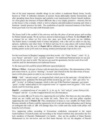 One of the most important valuable things in our culture is traditional Pamiri house, locally