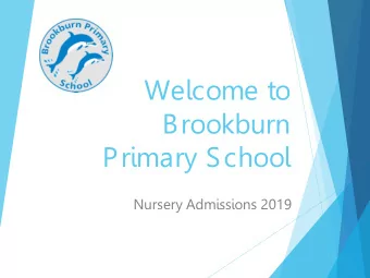 Welcome to  Brookburn  Primary School  Nursery Admissions 2019 Mrs Lynsey Conlon  EYFS Phase