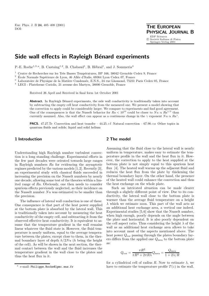 side wall effects in rayleigh b enard experiments