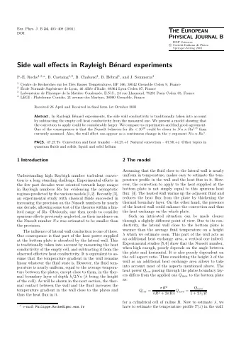 Side wall effects in Rayleigh B  enard experiments P.-E. Roche 1 , 3 , a , B. Castaing 1 , 2 , B.