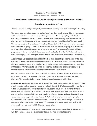 Covenants Presentation Pt 5 Covenants presentation Part 5 transcribed from video  A more perfect