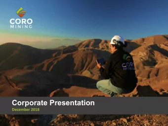 Corporate Presentation  December 2018  Disclaimer  This presentation includes certain