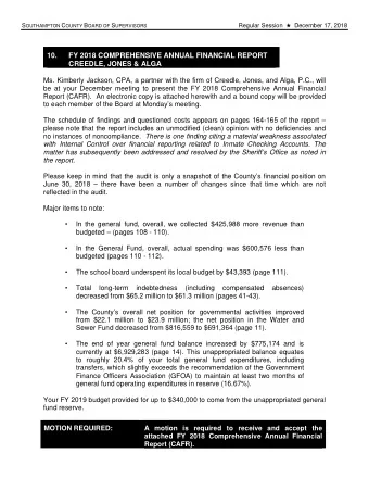 S OUTHAMPTON C OUNTY B OARD OF S UPERVISORS Regular Session  December 17, 2018  10.  FY 2018