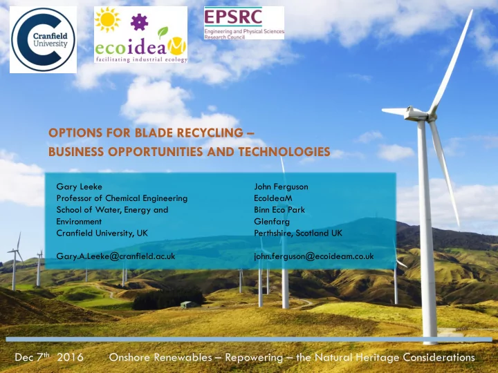 options for blade recycling business opportunities and