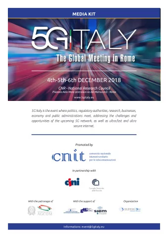 4th-5th-6th DECEMBER 2018  CNR - National Research Council  Piazzale Aldo Moro (entrance via dei