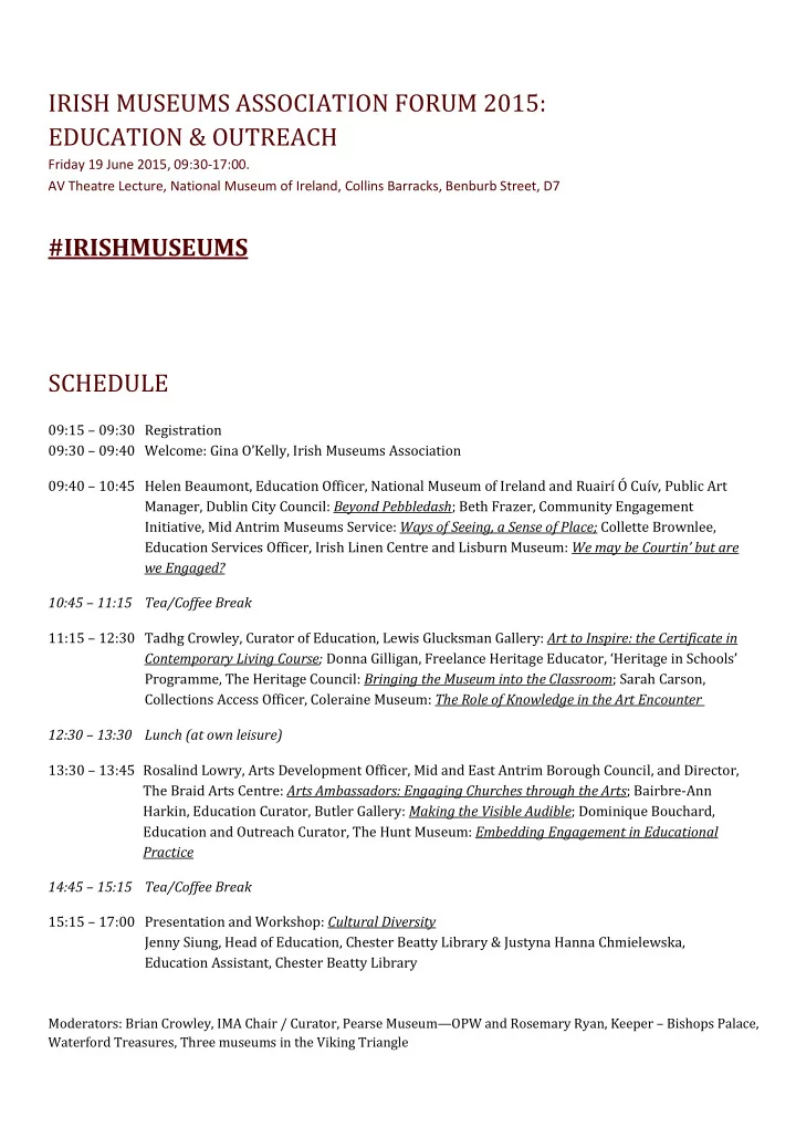 irish museums association forum 2015 education outreach