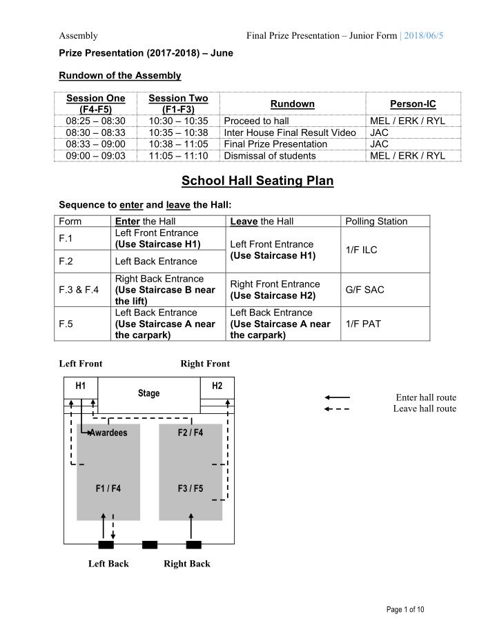 school hall seating plan
