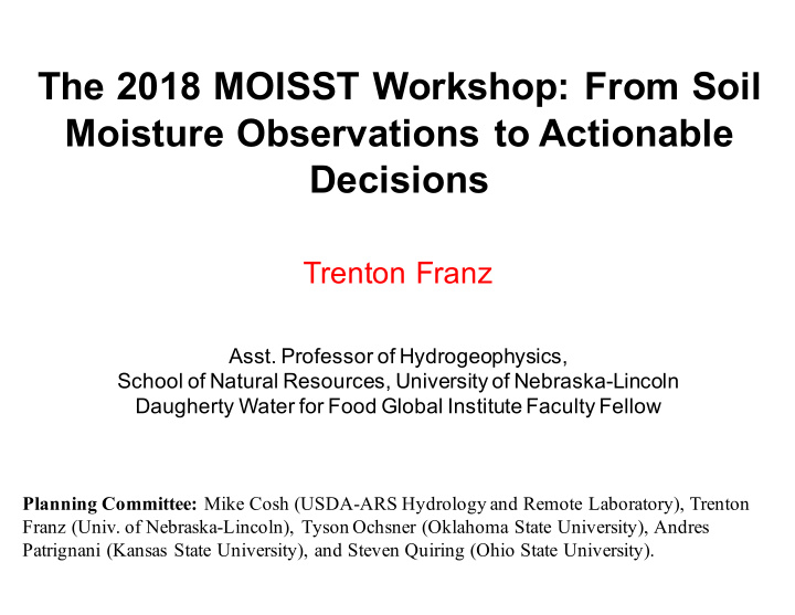 the 2018 moisst workshop from soil moisture observations