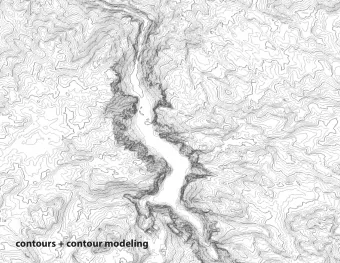 contours + contour modeling Contour Line :  A line drawn on a map or plan connecting points of