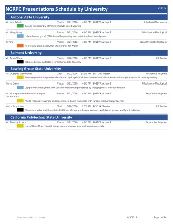 NGRPC Presentations Schedule by University  Arizona State University  Mr. John Felmly  Poster