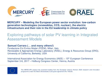 Exploring pathways of solar PV learning in Integrated  Assessment Models Samuel Carrara ( and