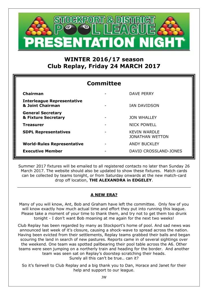 winter 2016 17 season club replay friday 24 march 2017