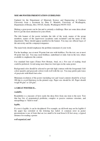 MSE 408 POSTER PRESENTATION GUIDELINES  Updated for the Department of Materials Science and